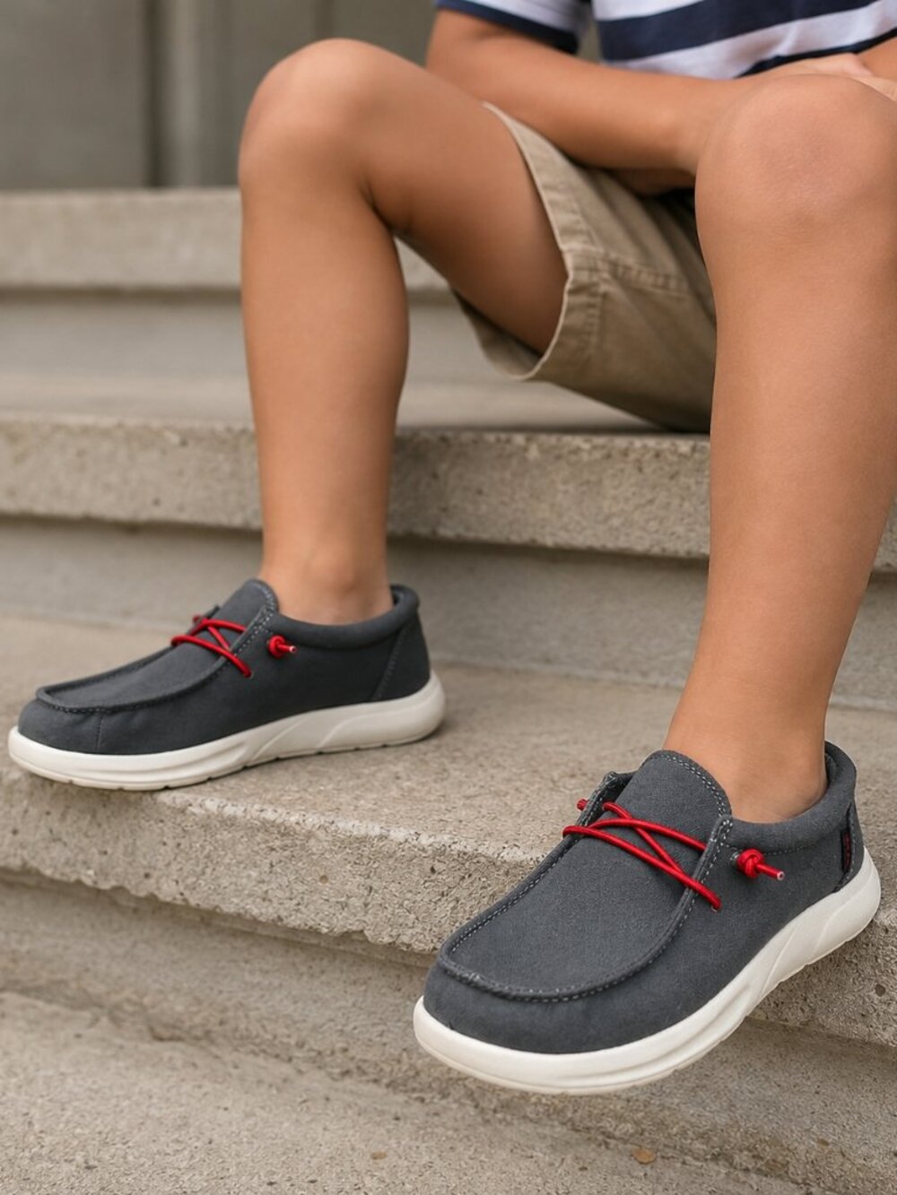 REEF Kids Cushion Coast Slip-On Shoes – Gray and Red – Youth Size 3